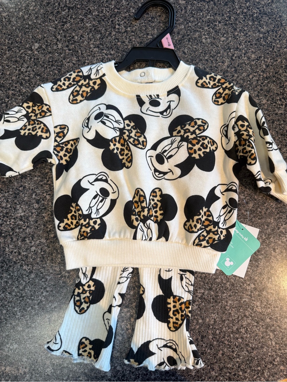 Disney Cream and Black Minnie Mouse Leopard Bow Set